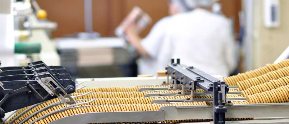 Cookies moving in a production line