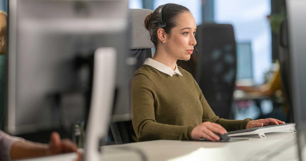 A woman working in a call center