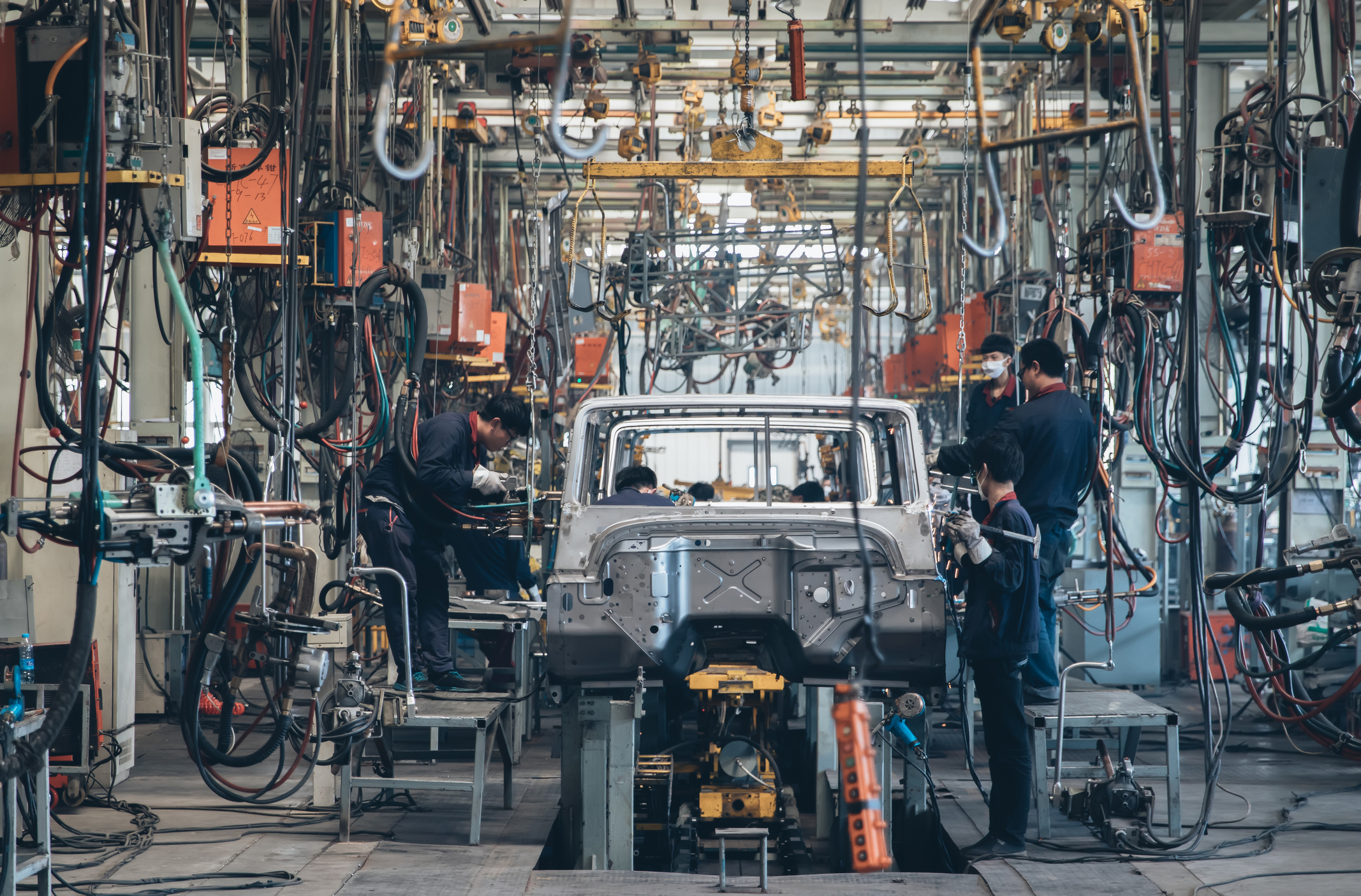 Automobile factory welding assemble line