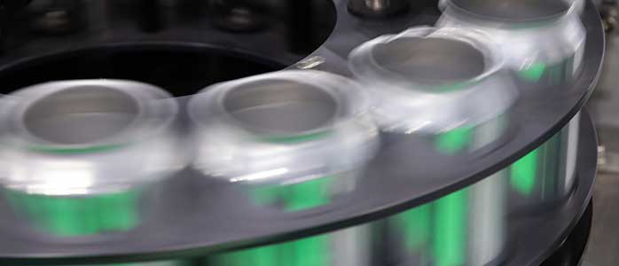 Aluminum cans in a machine.