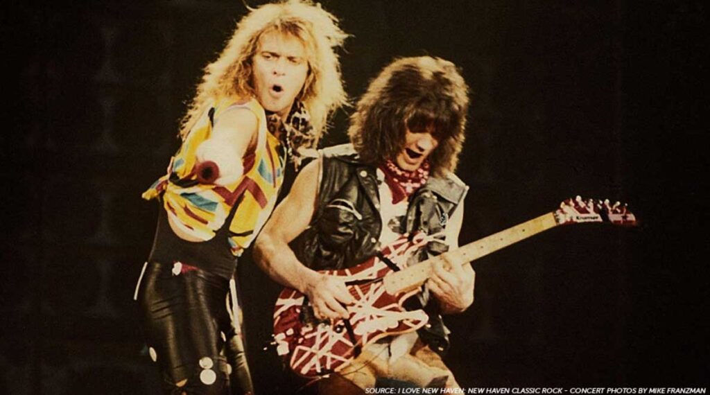 A photo of two members of Van Halen on stage.