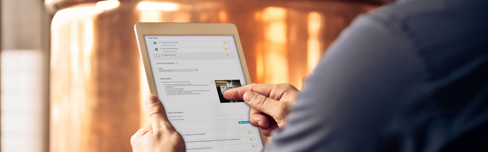 Acadia task list displayed on a tablet device